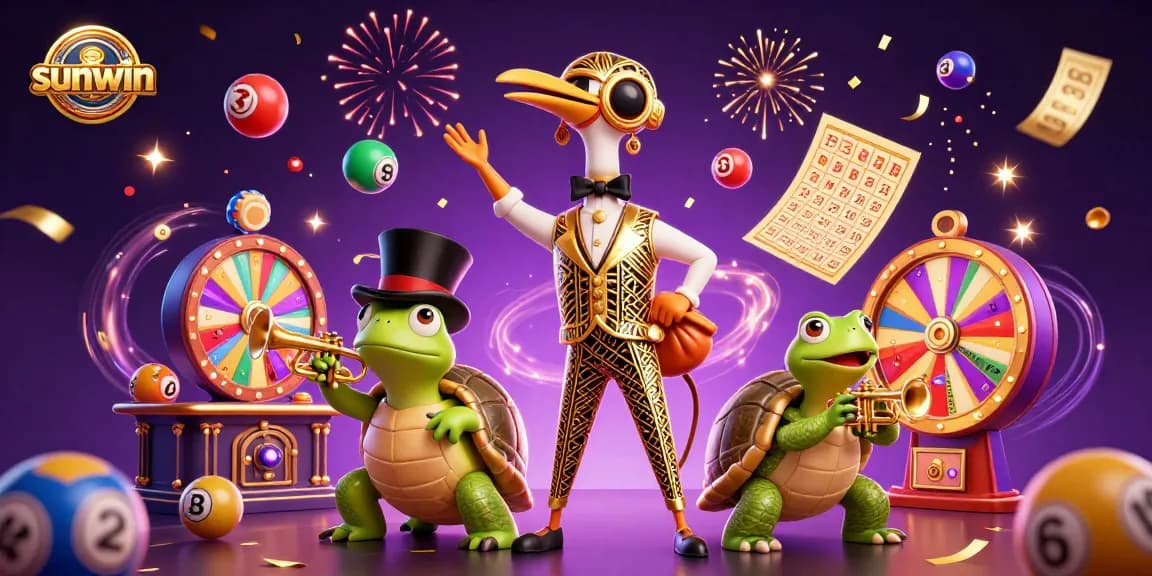 Experience exciting gameplay at sunwin with cartoon characters celebrating a vibrant casino atmosphere.