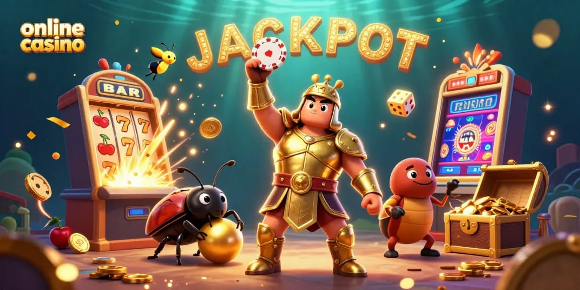 Experience the thrill of online casino games with a vibrant 3D beetle scene showcasing jackpot dreams.