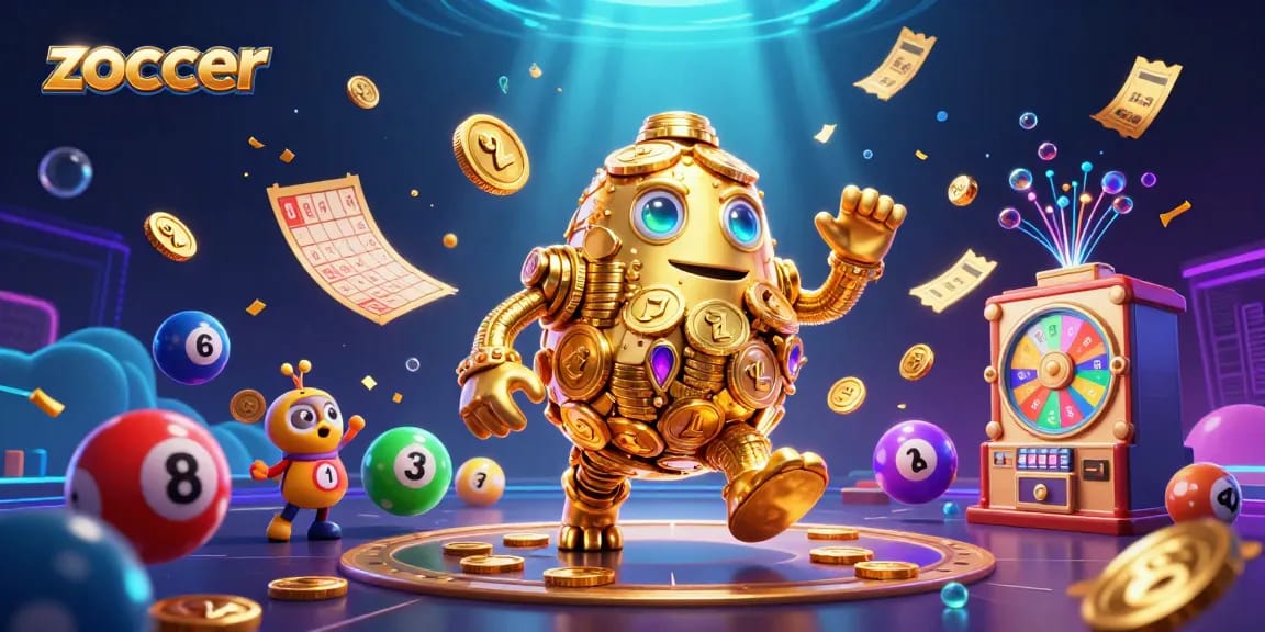 Zoccer engages players in a vibrant, animated casino scene filled with lottery elements and rich details.