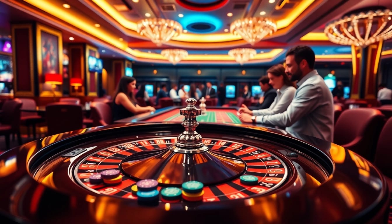Spannende Casinospiele am Roulette-Tisch mit lebendigen Farben und aktivem Spiel.