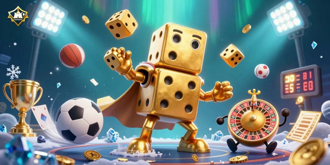 Engage in thrilling bets with keonhacai55chuan as golden dice and sports balls animate the scene.