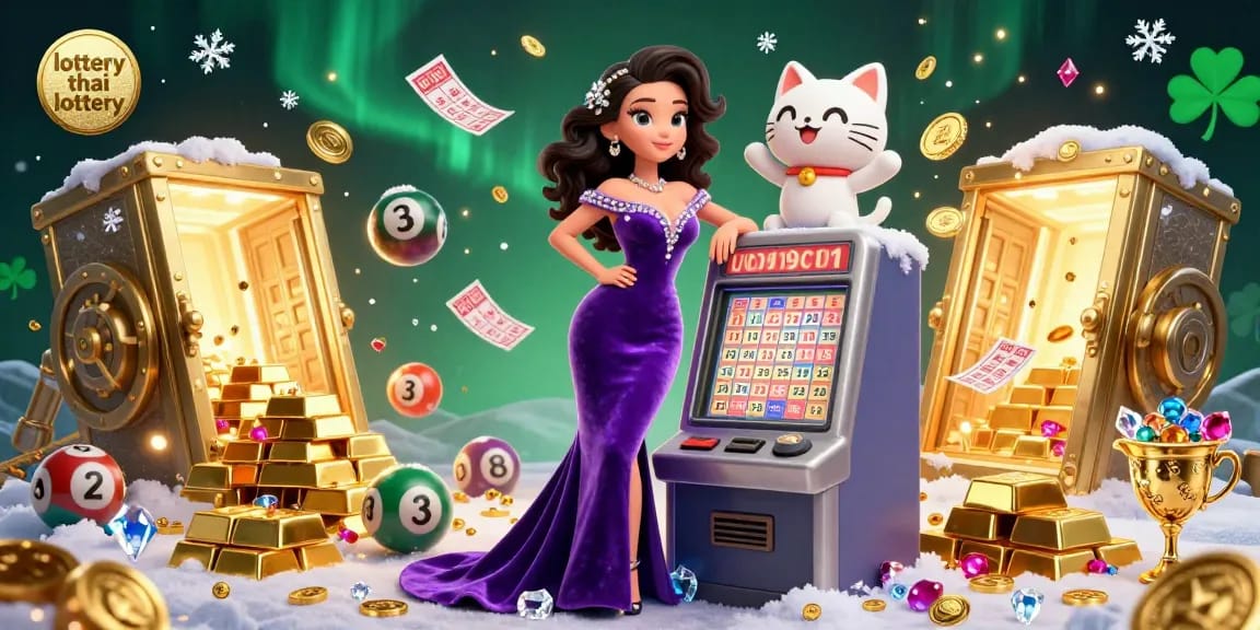 Engage with the excitement of the lottery thai lottery through this vibrant digital illustration featuring key symbols.