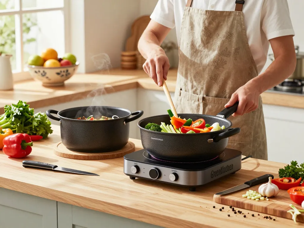 Kochen Sie mit dem besten Kochtopf für Induktion, um eine frische Mahlzeit in einer gemütlichen Küche zuzubereiten.