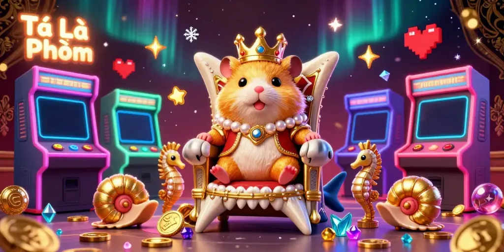 Play the engaging game of Tá Lả Phỏm where a golden hamster king reigns over an arcade of treasures and fun.