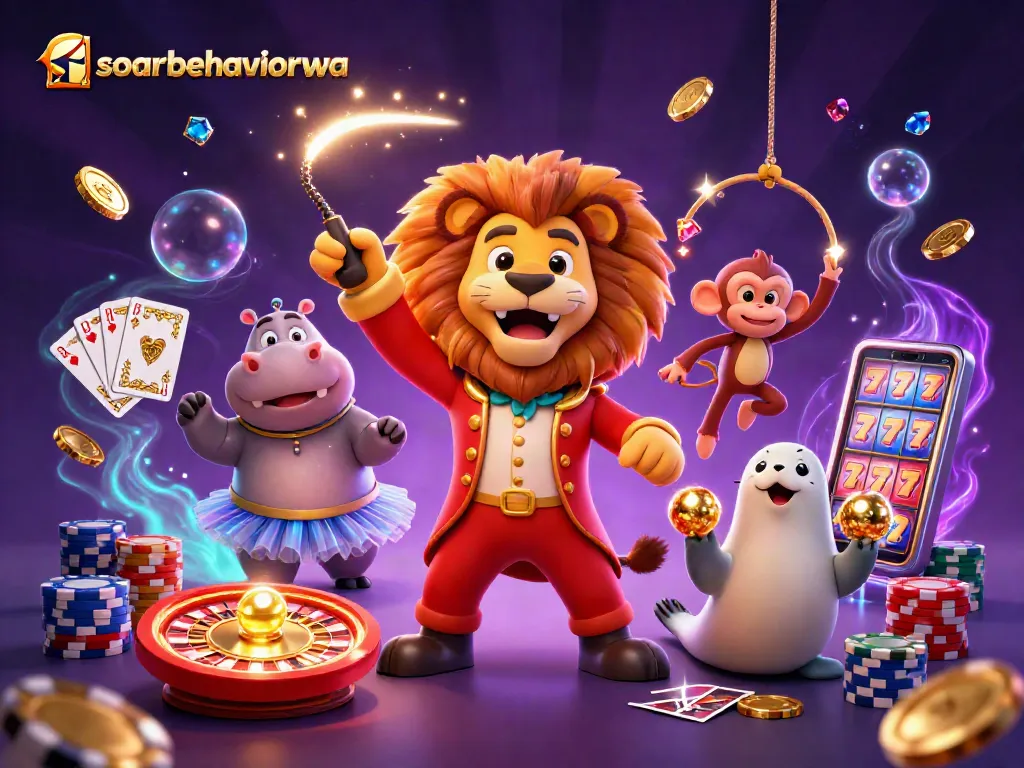 Engage with thrilling gambling adventures at soarbehaviorwa, featuring a circus-themed casino illustration.