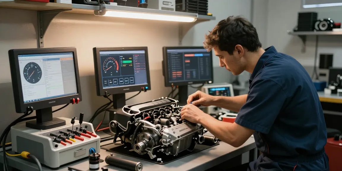 Professioneller BMW-Service in einer Werkstatt in Hannover, Mechaniker arbeitet an einem Motor.