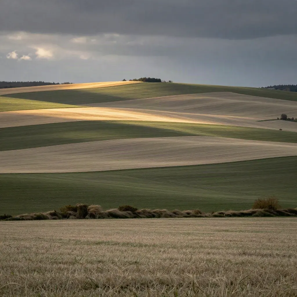Weite Landschaft bei Nürtingen und dem Filderplateau mit Feldern, Dunst und Albkante