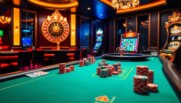 Experience the excitement of jl55 one with vibrant casino tables, poker chips, and spinning roulette wheels.