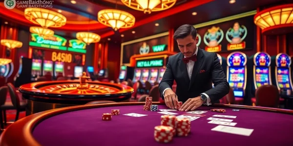 Experience the thrill of gamebaidoithuong at a luxurious poker table filled with excitement.